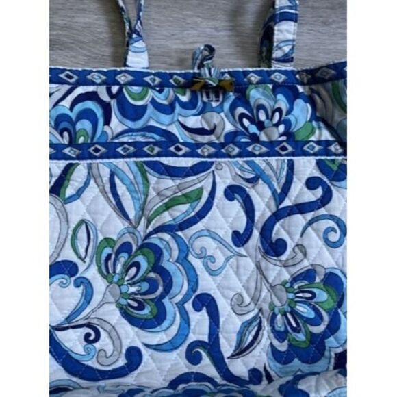 Vera Bradley White Mediterranean (2008) Tote Purse Tortoise Shell Toggle - Picture 4 of 8